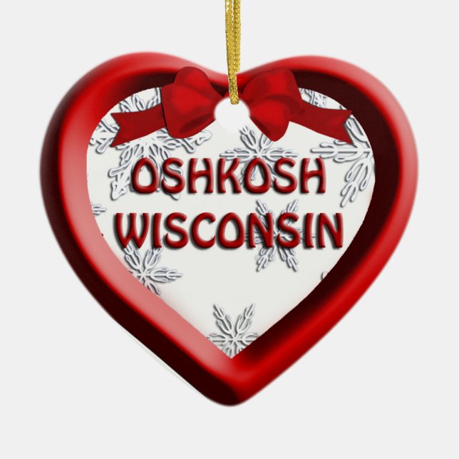 Ornamento navideño de Oshkosh Wisconsin Heart (Frente)