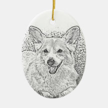 Ornamento navideño de Oval Corgi