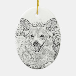 Ornamento navideño de Oval Corgi