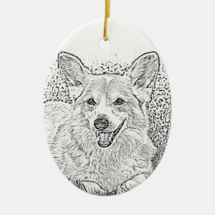 Ornamento navideño de Oval Corgi