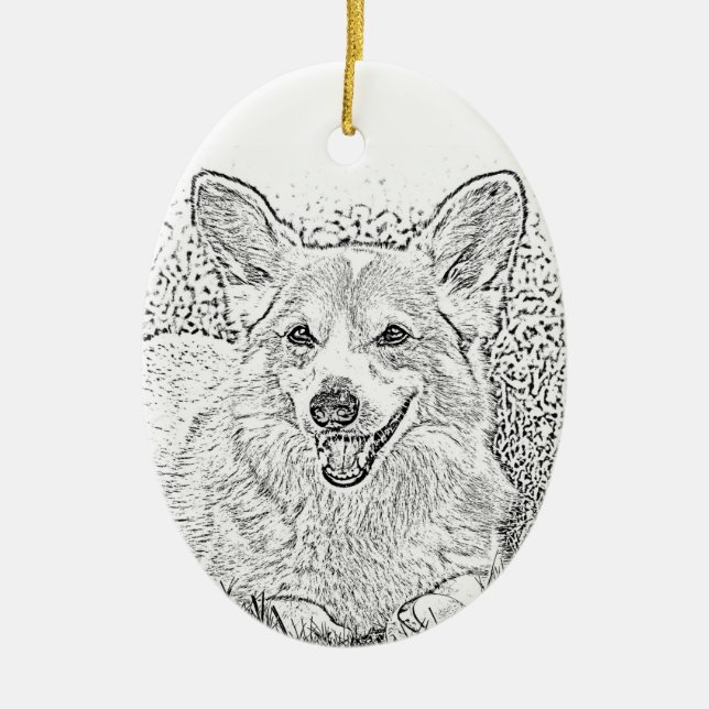 Ornamento navideño de Oval Corgi (Frente)