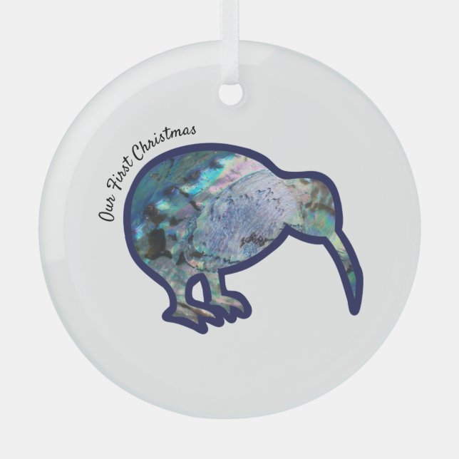 Ornamento navideño de pájaro pusilánime Pāua Kiwi (Anverso)