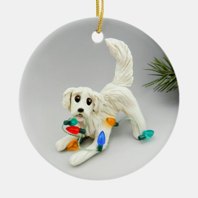 Ornamento navideño de perro de Golden Retriever (Frente)