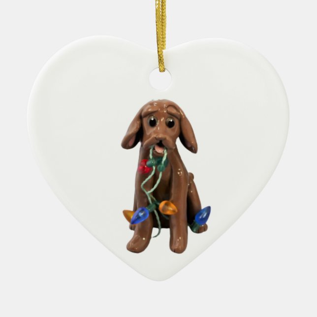 Ornamento navideño de perro de Vizsla (Frente)