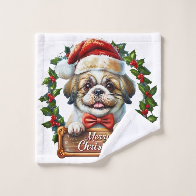 Ornamento navideño de perro lindo - Feliz Navidad (Toallita)