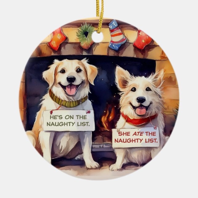 Ornamento navideño de perros traviesos (Frente)