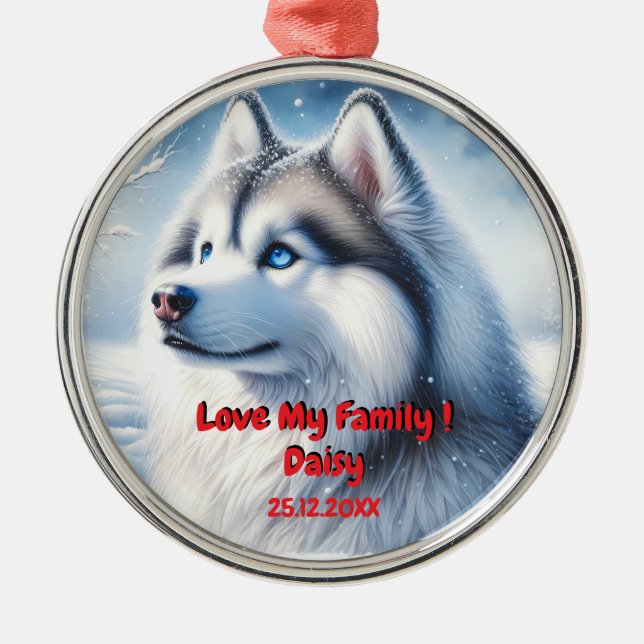 Ornamento navideño de personalización Husky (Frente)