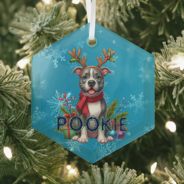 Ornamento navideño de Pitbull personalizable (in situ)