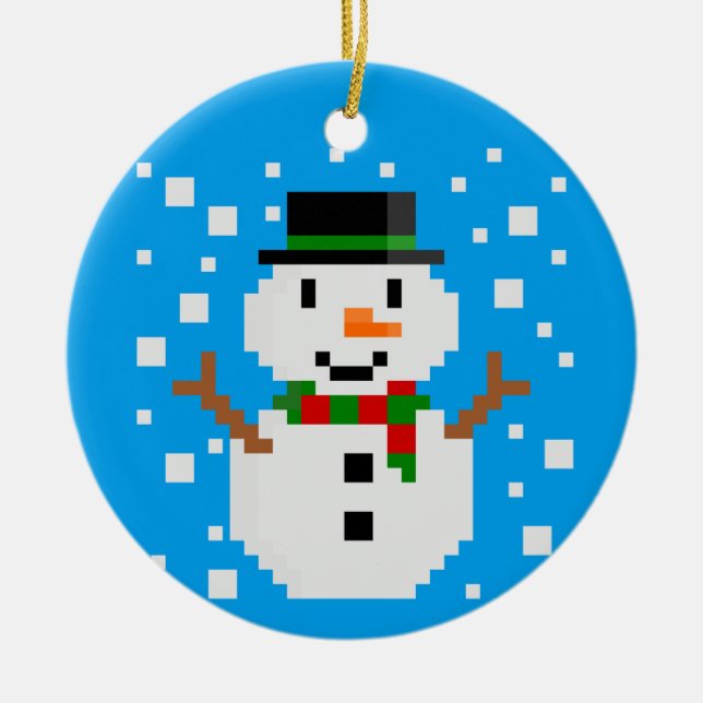 Ornamento navideño de Pixel Art SNOWMAN (Frente)