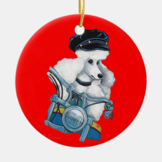 Ornamento navideño de pollo blanco en el Biker