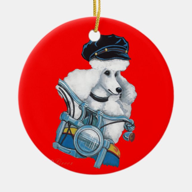 Ornamento navideño de pollo blanco en el Biker (Frente)