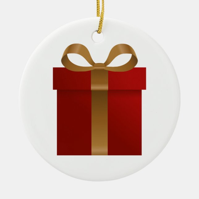 Ornamento navideño de regalo de vacaciones rojas (Frente)
