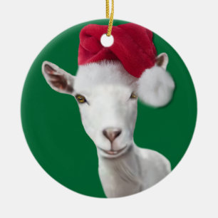 Ornamento navideño de Saanen Goat Santa Hat