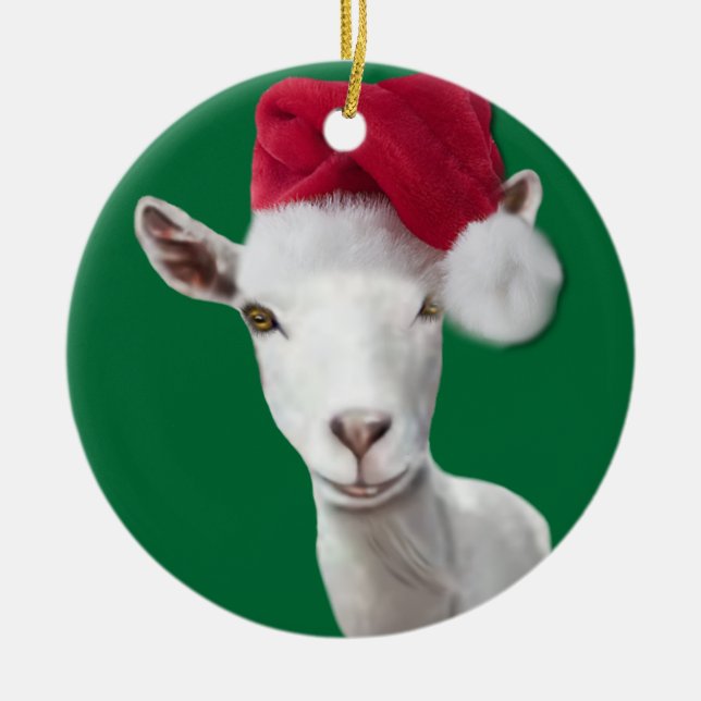 Ornamento navideño de Saanen Goat Santa Hat (Frente)