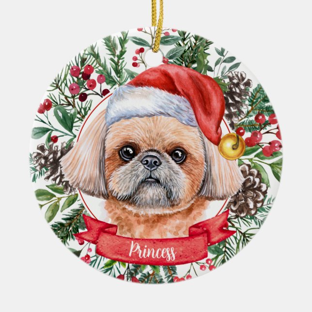 Ornamento navideño de Santa Dog, Personalizado chi (Frente)