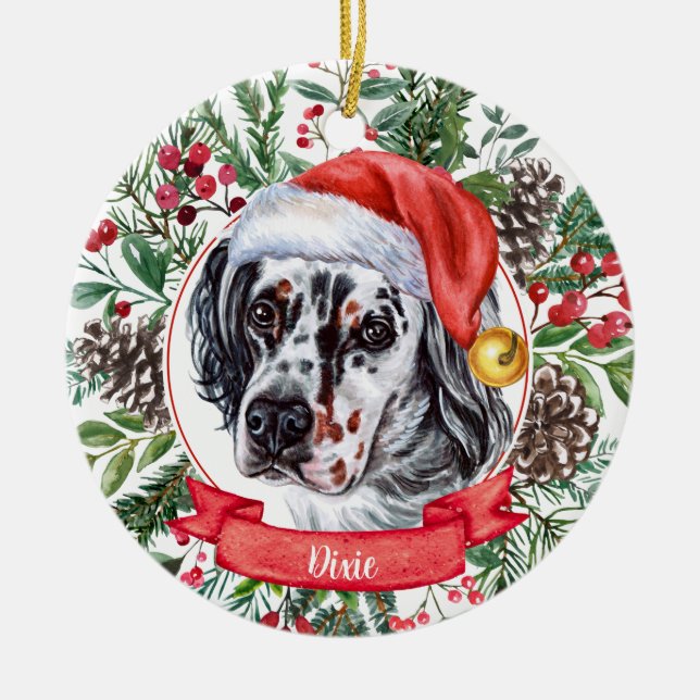 Ornamento navideño de Santa Dog, Personalizado de  (Frente)
