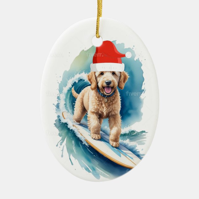 Ornamento navideño de Santa Goldendoodle (Frente)
