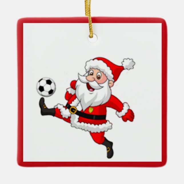Ornamento navideño de Santa Jugando Fútbol (Anverso)