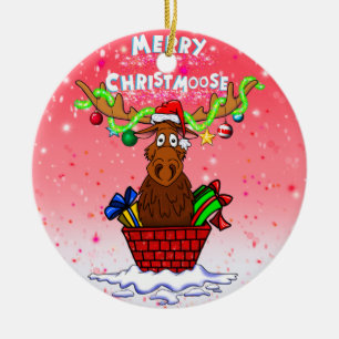 Ornamento navideño de Santa Moose "Feliz Navidad"