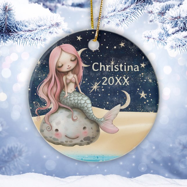 Ornamento navideño de sirena personalizado para ni (Kids Personalized Mermaid Christmas Ornament
)