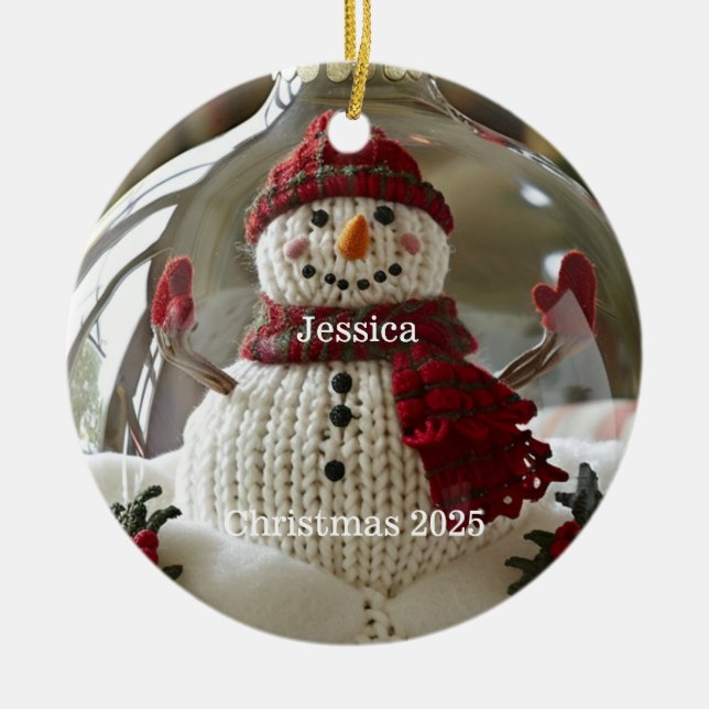 Ornamento navideño de Snowman personalizado (Frente)