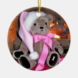 Ornamento navideño de Teddy Bear de cinta rosada