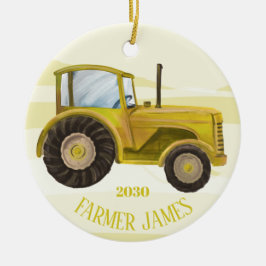 Ornamento navideño de Tractor Amarillo personaliza