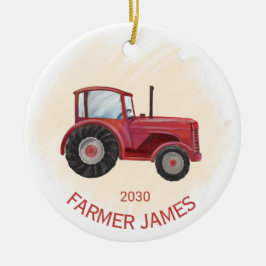 Ornamento navideño de Tractor Rojo Personalizado