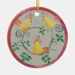 Ornamento navideño de tres gallinas francesas