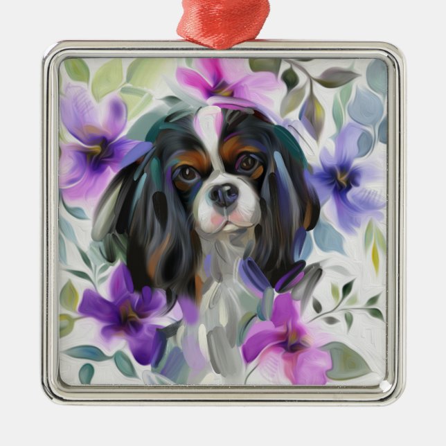 Ornamento navideño de Trico Cavalier| morado flora (Frente)