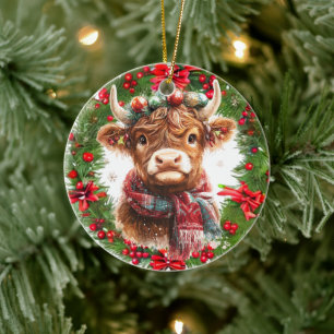 Ornamento navideño de vaca Highland