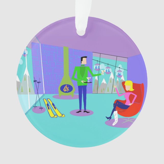 Ornamento navideño de vacaciones en esquí retro (Anverso)