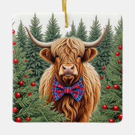 Ornamento navideño de vacas de la montaña Bow Tie 