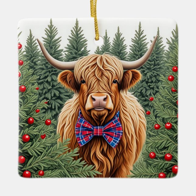Ornamento navideño de vacas de la montaña Bow Tie  (Anverso)