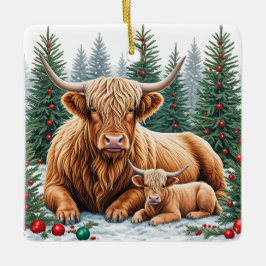 Ornamento navideño de vacas y terneros de Highland