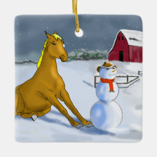 Ornamento navideño de vaqueros y caballos