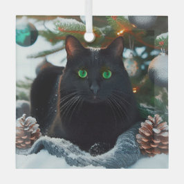 Ornamento navideño de vidrio negro para gato