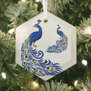 Ornamento navideño de vidrio-Peacocks