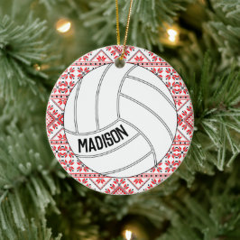 Ornamento navideño de voleibol con texto Personali