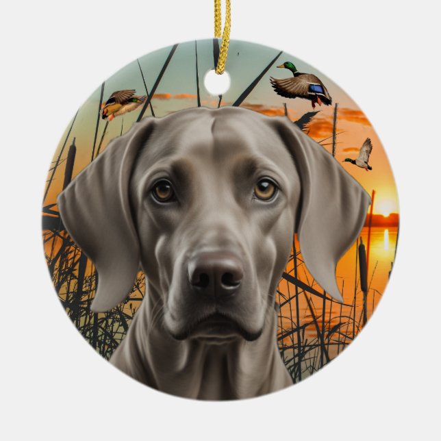 Ornamento navideño de Weimaraner, cacería de pavos (Frente)