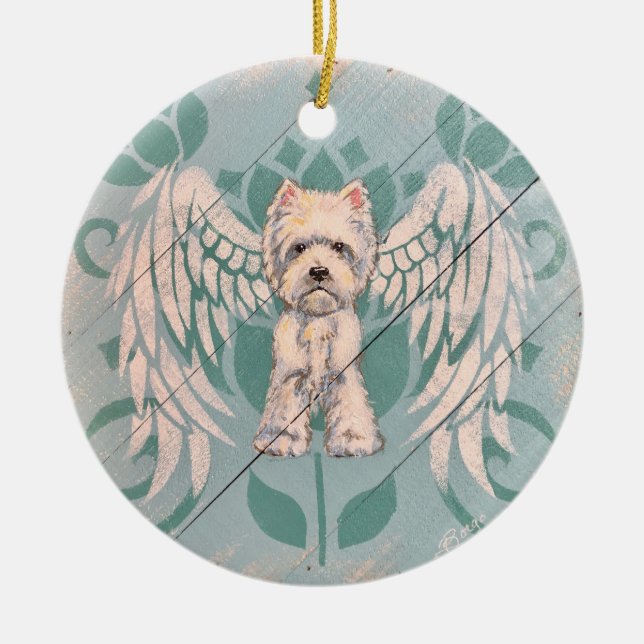 Ornamento navideño de Westie Angel (Frente)