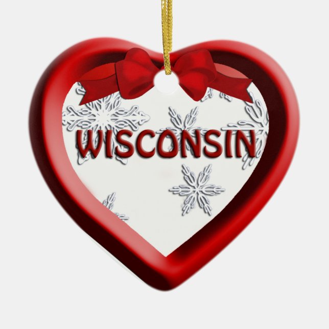 Ornamento navideño de Wisconsin Snowflake Heart (Frente)