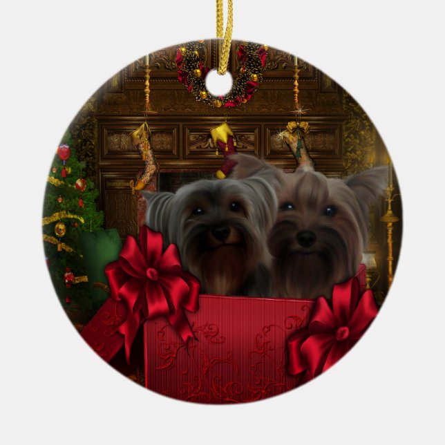 Ornamento navideño de Yorkshire Terrier (Frente)