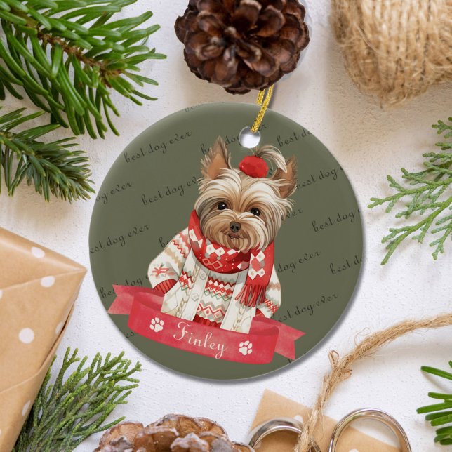 Ornamento navideño de Yorkshire Terrier Personaliz (Subido por el creador)