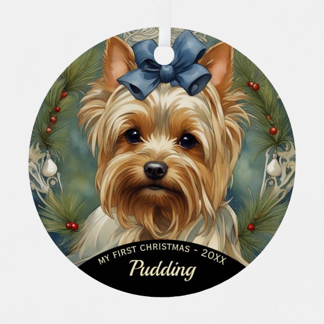 Ornamento navideño de Yorkshire Terrier Puppy (Anverso)