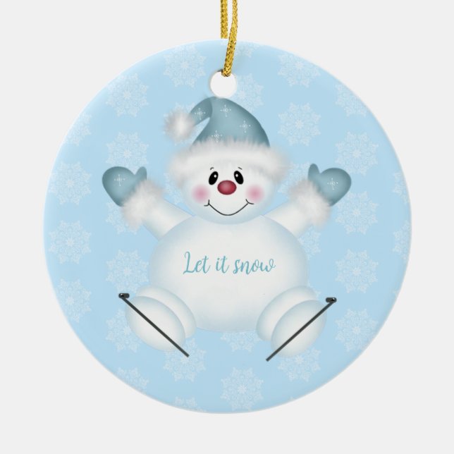 Ornamento navideño deja que nieva a Snowman (Frente)