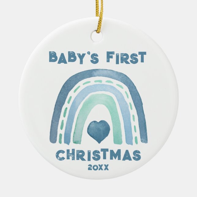 Ornamento navideño del arcoiris azul Boho (Frente)