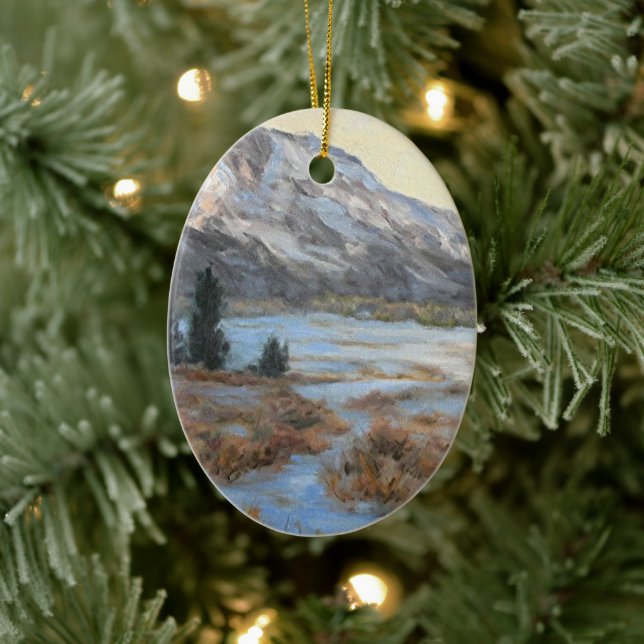 Ornamento navideño del Bella Artes Wyoming Mountai (Árbol)