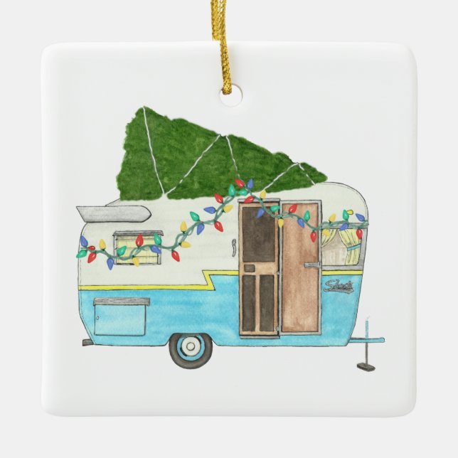 Ornamento navideño del Camper Vintage (Anverso)