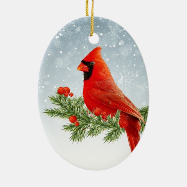 Ornamento navideño del cardenal rojo Bird Merry (Atrás)